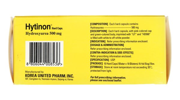 Hytinon 500mg chỉ định điều trị bạch cầu mạn tính dòng tủy (10 vỉ x 10 viên)