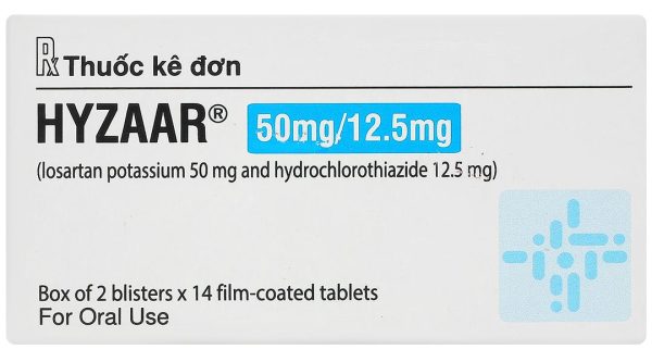 Hyzaar 50/12.5mg trị tăng huyết áp (2 vỉ x 14 viên)