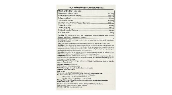 Icare Flex hỗ trợ tái tạo mô sụn khớp, giảm đau khớp chai 60 viên