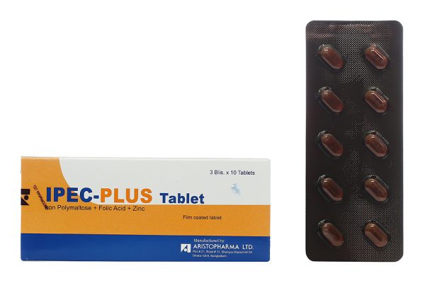 Ipec-plus Tablet phòng ngừa và trị thiếu sắt, axit folic và kẽm (3 vỉ x 10 viên)