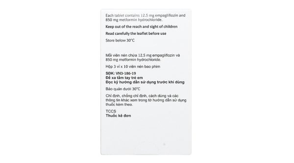 Jardiance Duo 12.5mg/850mg trị đái tháo đường (3 vỉ x 10 viên)
