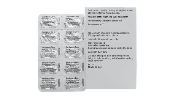 Jardiance Duo 12.5mg/850mg trị đái tháo đường (3 vỉ x 10 viên)