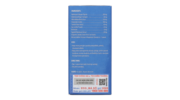 Ecogreen Jex Natural Joint Pain Relief bảo vệ, tái tạo sụn khớp chai 60 viên