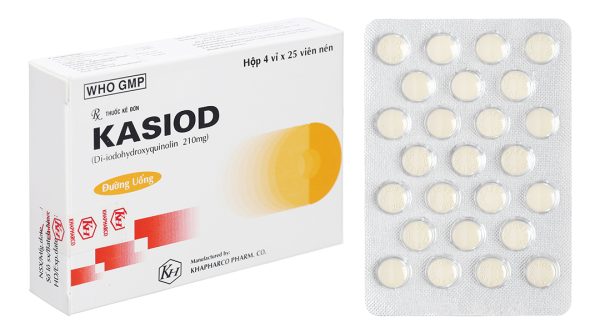Kasiod 210mg trị lỵ amid đường ruột, tiêu chảy (4 vỉ x 25 viên)