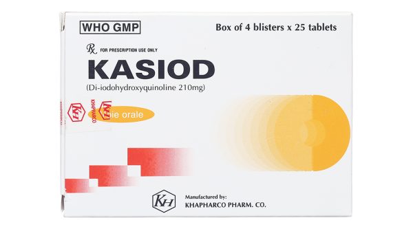 Kasiod 210mg trị lỵ amid đường ruột, tiêu chảy (4 vỉ x 25 viên)