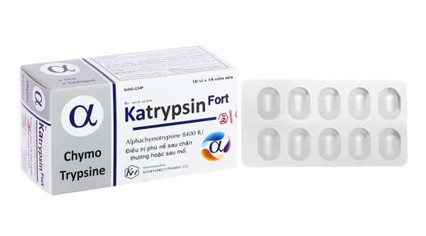 Katrypsin Fort 8400IU trị phù nề sau chấn thương, phẩu thuật, bỏng (10 vỉ x 10 viên)
