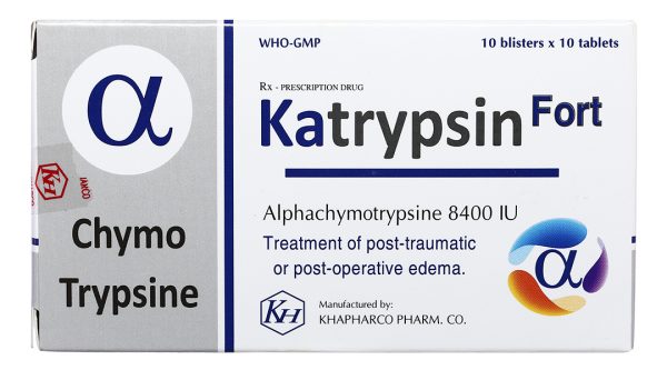 Katrypsin Fort 8400IU trị phù nề sau chấn thương, phẩu thuật, bỏng (10 vỉ x 10 viên)