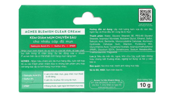 Kem Acnes Blemish Clear kháng khuẩn, giảm mụn sưng đỏ tuýp 10g