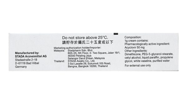 Kem bôi Acyclovir Stada trị nhiễm virus Herpes simplex da tuýp 2g