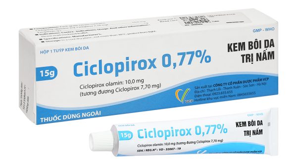 Kem bôi da Ciclopirox 0,77% VCP điều trị tại chỗ các bệnh nấm da tuýp 15g
