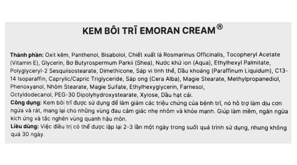Kem bôi Emoran hỗ trợ giảm các triệu chứng của bệnh trĩ tuýp 30ml