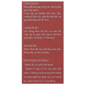 Vascovein Cream giúp ngăn ngừa, cải thiện tình trạng suy giãn tĩnh mạch tuýp 50g