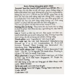 Kem chống nắng Eucerin Sun Dry Touch Oil Control Face SPF 50+/PA+++ giảm nhờn chai 50ml