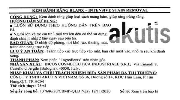 Kem đánh răng BlanX Intensive Stain Removal giúp sạch mảng bám tuýp 75ml