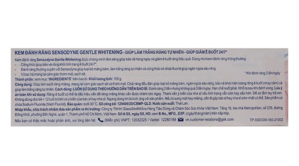 Kem đánh răng Sensodyne Gentle Whitening giúp làm trắng răng tuýp 160g