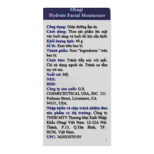 Kem dưỡng ẩm Obagi Hydrate Facial Moisturizer giúp da mịn màng, đủ ẩm chai 48g