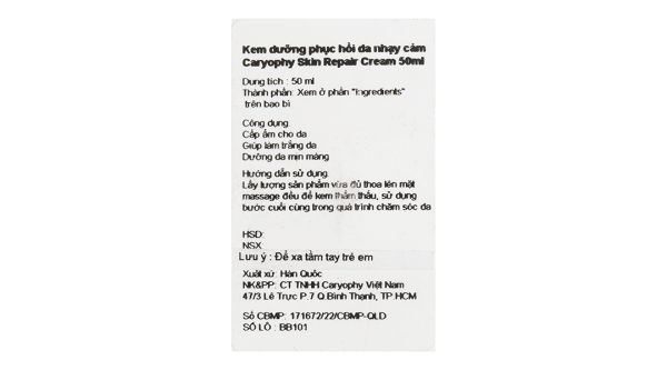 Kem dưỡng ẩm Caryophy Skin Repair Cream phục hồi da nhạy cảm hũ 50ml