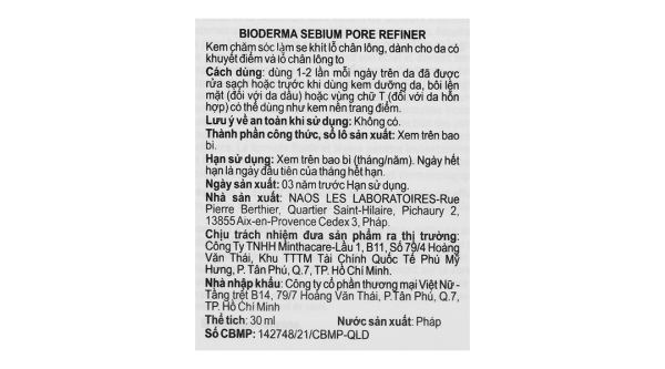 Kem dưỡng da Bioderma Sébium Pore Refiner giúp se khít lỗ chân lông tuýp 30ml