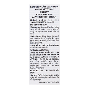 Kem dưỡng Ducray Keracnyl PP+ Anti-Blemish giúp giảm mụn và mờ vết thâm tuýp 30ml