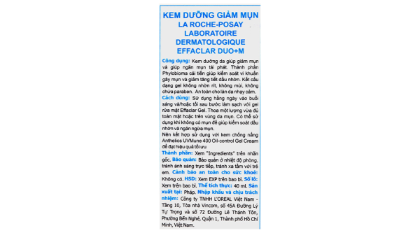 Kem dưỡng La Roche-Posay Effaclar Duo+ M ngăn ngừa mụn hiệu quả tube 40ml