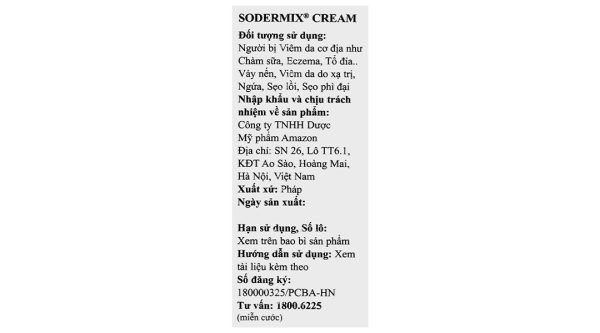 Kem Sodermix trị sẹo, viêm da cơ địa tuýp 15g