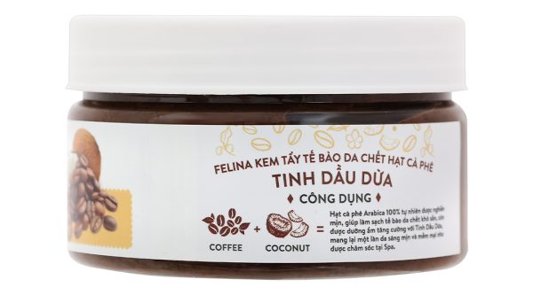 Kem tẩy tế bào chết Felina hạt cà phê & tinh dầu dừa hũ 220g