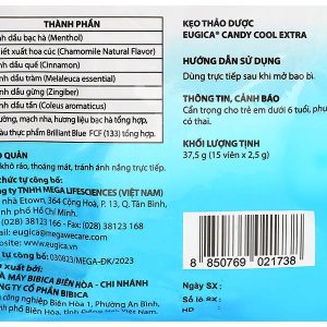 Kẹo ngậm thảo dược Eugica Candy Cool Extra giảm đau họng gói 15 viên
