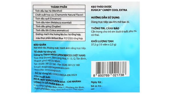 Kẹo ngậm thảo dược Eugica Candy Cool Extra giảm đau họng gói 15 viên