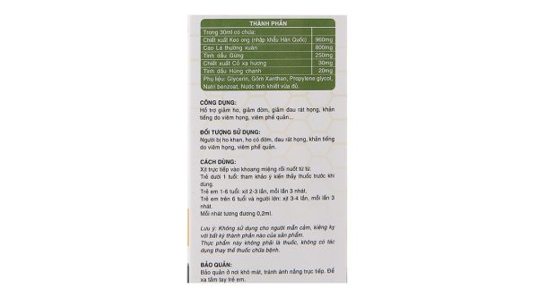 Xịt họng keo ong Ivy Propolis hỗ trợ giảm ho, đau rát họng chai 30ml