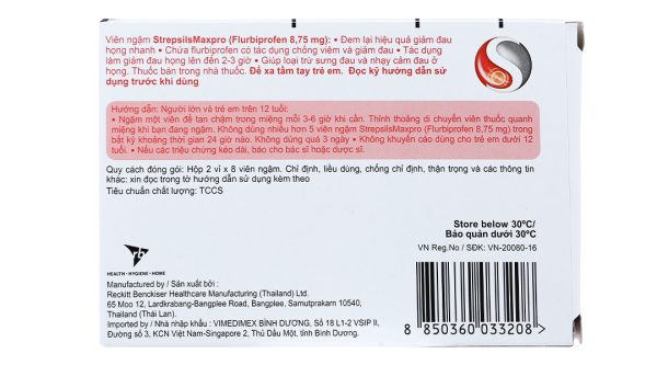 Viên ngậm Strepsils Maxpro mật ong & chanh giảm đau họng, chống viêm (2 vỉ x 8 viên)