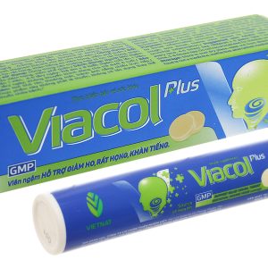 Viên ngậm Viacol Plus hỗ trợ giảm ho, đau rát họng tuýp 20 viên