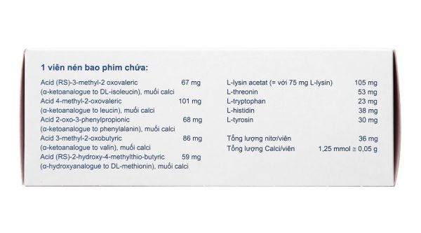 Ketosteril phòng và trị suy thận mạn (5 vỉ x 20 viên)