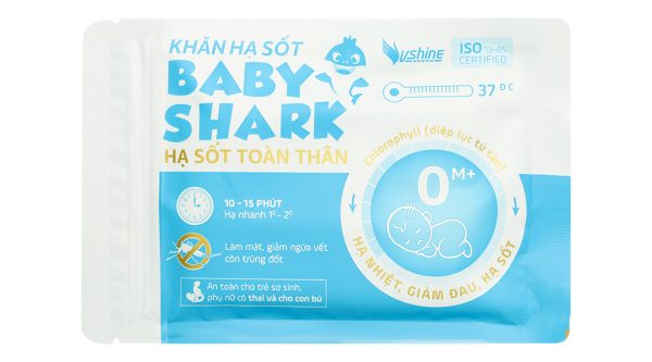 Khăn hạ sốt Baby Shark 0M+ cho bé (4 gói x 6 miếng)