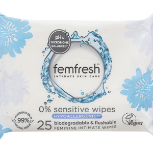 Khăn ướt vệ sinh vùng kín Femfresh Intimate Skincare 0% Sensitive cho da nhạy cảm gói 25 miếng