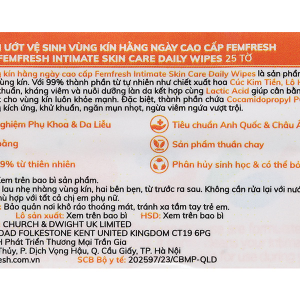 Khăn ướt vệ sinh vùng kín hàng ngày Femfresh Intimate Skin Care Daily Wipes gói 25 miếng