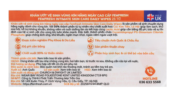 Khăn ướt vệ sinh vùng kín hàng ngày Femfresh Intimate Skin Care Daily Wipes gói 25 miếng