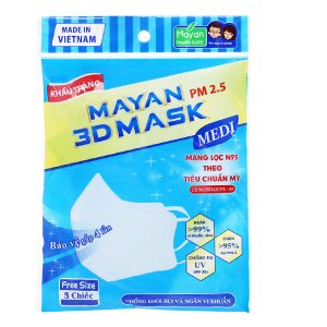 Khẩu trang y tế Mayan PM 2.5 3D Mask 4 lớp màu trắng size M gói 5 cái