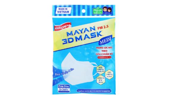 Khẩu trang y tế Mayan PM 2.5 3D Mask 4 lớp màu trắng size M gói 5 cái