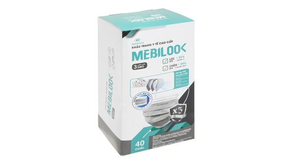 Khẩu trang y tế Mebilook 3 lớp màu trắng hộp 40 cái