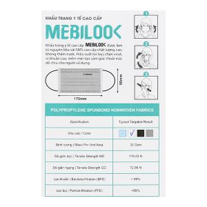 Khẩu trang y tế Mebilook 3 lớp màu trắng hộp 40 cái