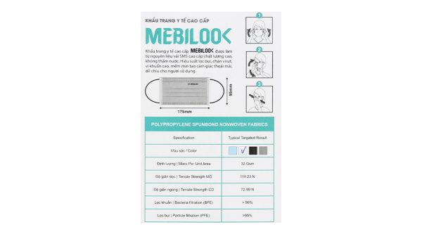 Khẩu trang y tế Mebilook 3 lớp màu trắng hộp 40 cái