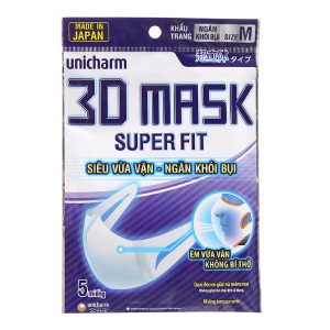 Khẩu trang y tế 3D Mask Super Fit 2 lớp màu trắng size M gói 5 cái