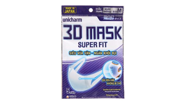 Khẩu trang y tế 3D Mask Super Fit 2 lớp màu trắng size M gói 5 cái