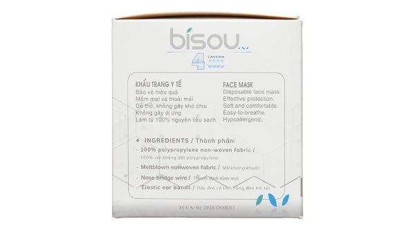 Khẩu trang y tế Bísou 4 lớp màu xám hộp 50 cái
