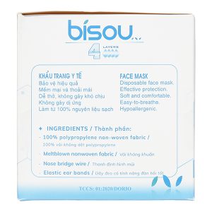 Khẩu trang y tế Bísou 4 lớp màu xanh hộp 50 cái