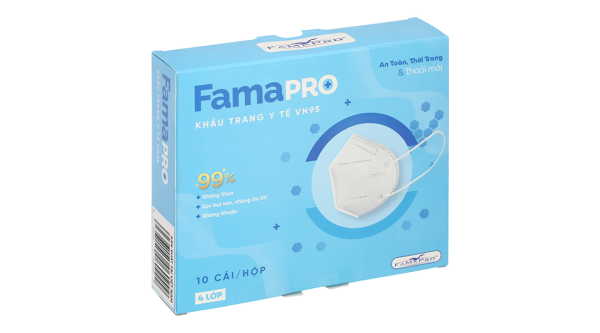 Khẩu trang y tế Famapro VN95 4 lớp màu trắng hộp 10 cái