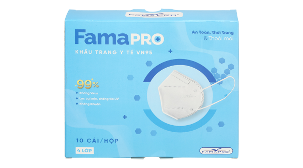 Khẩu trang y tế Famapro VN95 4 lớp màu trắng hộp 10 cái