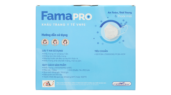 Khẩu trang y tế Famapro VN95 4 lớp màu trắng hộp 10 cái