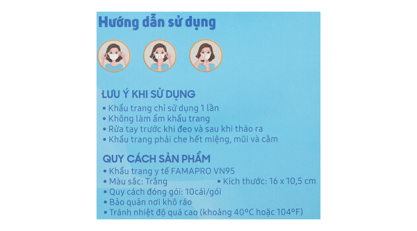 Khẩu trang y tế Famapro VN95 4 lớp màu trắng hộp 10 cái