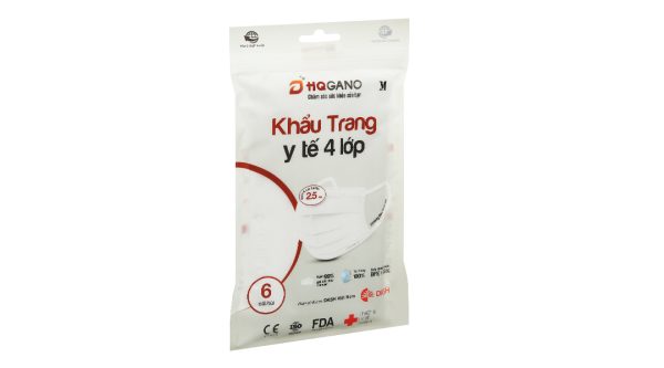 Khẩu trang y tế HQ Gano 4 lớp màu trắng gói 6 cái